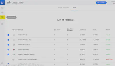 Shopping list from Unifi Design Center